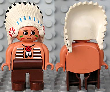 Duplo Figure, Male, Brown Legs, Nougat Top with White Stripes &#40;American Indian Chief&#41;