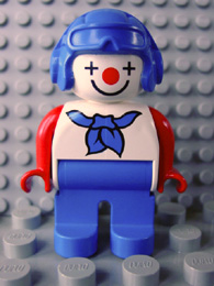 Duplo Figure, Male Clown, Blue Legs, Blue Aviator Helmet, Blue Neckerchief