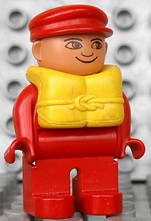 Duplo Figure, Male, Red Legs, Red Top, Life Jacket, Red Cap