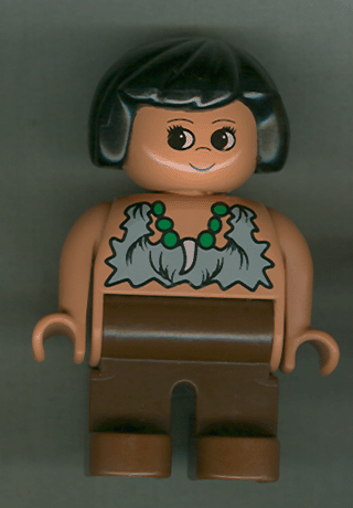 Duplo Figure, Female, Brown Legs, Tooth Necklace Pattern, Black Hair &#40;Cavewoman&#41;