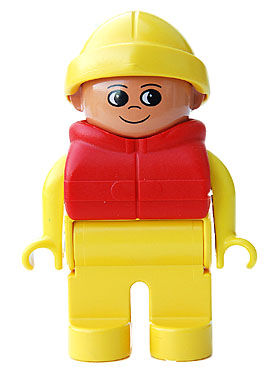 Duplo Figure, Male, Yellow Legs, Yellow Top, Life Jacket Red, Yellow Rain Hat