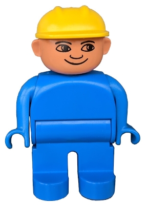 Duplo Figure, Male, Blue Legs, Blue Top, Construction Hat Yellow
