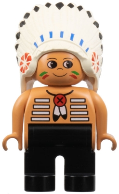 Duplo Figure, Male, Black Legs, Nougat Top with White Stripes &#40;American Indian Chief&#41;