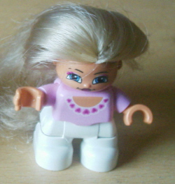 Duplo Figure Lego Ville, Child Girl, White Legs, Pink Top, Blond Hair (Princess)