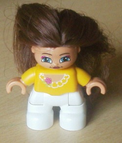 Duplo Figure Lego Ville, Child Girl, White Legs, Orange Top, Brown Hair (Princess)