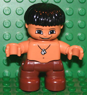 Duplo Figure Lego Ville, Child Boy, Reddish Brown Legs, Black Hair, Stone Necklace &#40;Caveman&#41;
