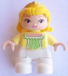 Duplo Figure Lego Ville, Child Girl, White Legs, Bright Light Yellow Top, Yellow Hair with Diadem, Princess Amber