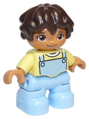 Duplo Figure Lego Ville, Child Girl, Bright Light Blue Legs, Bright Light Yellow Top, Dark Brown Hair