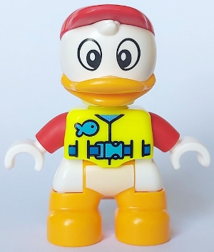 Duplo Figure Lego Ville, Huey Duck, Neon Yellow Life Jacket, Red Arms and Cap &#40;6426711&#41;