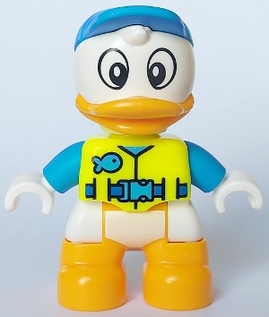 Duplo Figure Lego Ville, Dewey Duck, Neon Yellow Life Jacket, Dark Azure Arms and Cap &#40;6438662&#41;