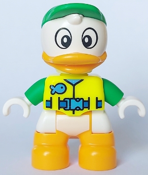 Duplo Figure Lego Ville, Louie Duck, Neon Yellow Life Jacket, Bright Green Arms and Cap &#40;6438663&#41;