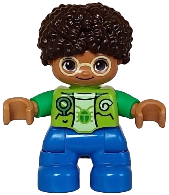 Duplo Figure Lego Ville, Child Boy, Blue Legs, Lime Vest, Yellowish Green Shirt, Bright Light Yellow Glasses, Dark Brown Hair &#40;6446049&#41;