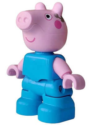Duplo Figure Lego Ville, George Pig - Dark Azure Plain Outfit with Silver Earpiece Pattern (6600808)