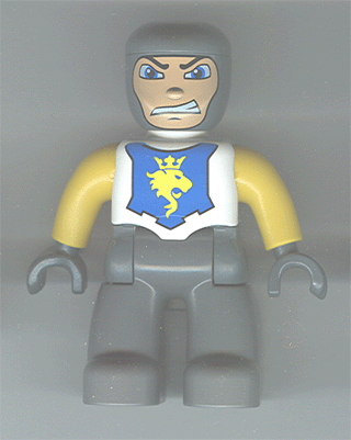 Duplo Figure Lego Ville, Male Castle, Dark Bluish Gray Legs, White Chest, Yellow Arms, Dark Bluish Gray Hands