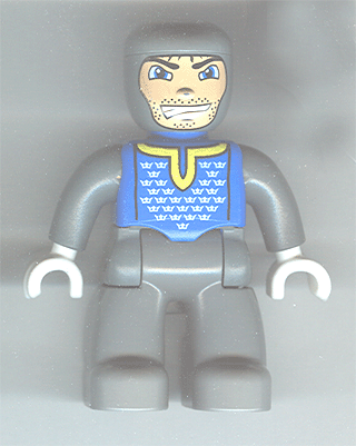 Duplo Figure Lego Ville, Male Castle, Dark Bluish Gray Legs, Blue Chest, Dark Bluish Gray Arms, White Hands