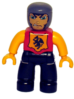 Duplo Figure Lego Ville, Male Castle, Black Legs, Red Chest, Bright Light Orange  Arms, Bright Light Orange Hands