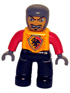 Duplo Figure Lego Ville, Male Castle, Black Legs, Bright Light Orange Chest, Red Arms, Dark Bluish Gray Hands, Open Mouth