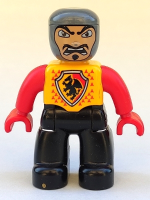 Duplo Figure Lego Ville, Male Castle, Black Legs, Bright Light Orange Chest, Red Arms, Red Hands