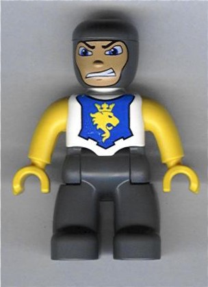 Duplo Figure Lego Ville, Male Castle, Dark Bluish Gray Legs, White Chest, Yellow Arms, Yellow Hands