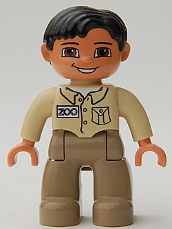 Duplo Figure Lego Ville, Male, Dark Tan Legs, Tan Top, Black Hair, Brown Eyes (Zoo Keeper)