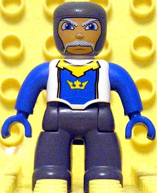 Duplo Figure Lego Ville, Male Castle, Dark Bluish Gray Legs, White Chest, Blue Arms, Blue Hands