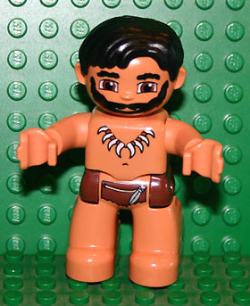 Duplo Figure Lego Ville, Male, Nougat Legs, Reddish Brown Hips, Black Hair, Tooth Necklace, Black Beard &#40;Caveman&#41;