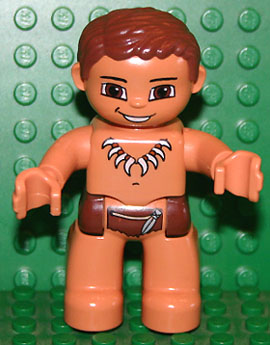 Duplo Figure Lego Ville, Male, Nougat Legs, Reddish Brown Hips, Reddish Brown Hair, Tooth Necklace &#40;Caveman&#41;