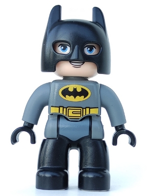 Duplo Figure Lego Ville, Batman, Black Cowl, Dark Bluish Gray Suit, Black Legs