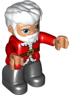 Duplo Figure Lego Ville, Male, Black Legs, Red Top with Belt and White Fur Trim Pattern, White Hair, Blue Eyes and Beard &#40;Santa&#41;