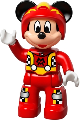Duplo Figure Lego Ville, Mickey Mouse, Red Race Driver Jumpsuit, Helmet