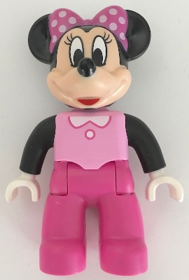 Duplo Figure Lego Ville, Minnie Mouse, Bright Pink Top with Black Sleeves, Dark Pink Legs
