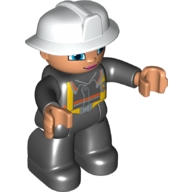 Duplo Figure Lego Ville, Female Firefighter, Black Legs, Nougat Hands, White Helmet, Blue Eyes
