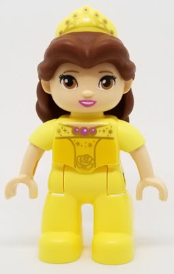Duplo Figure Lego Ville, Disney Princess, Belle, Bright Light Yellow Legs, Top, and Tiara, Reddish Brown Hair