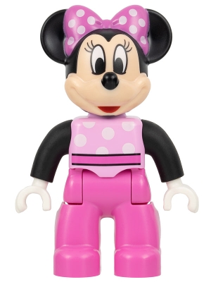 Duplo Figure Lego Ville, Minnie Mouse, Bright Pink Top with Polka Dots and Black Sleeves, Dark Pink Legs
