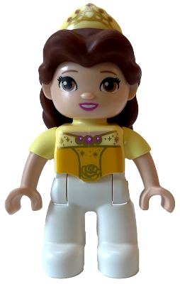 Duplo Figure Lego Ville, Disney Princess, Belle, White Legs, Bright Light Yellow Top and Tiara, Reddish Brown Hair