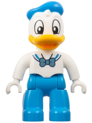 Duplo Figure Lego Ville, Donald Duck, Dark Azure Legs and Hat, White Shirt with Metallic Light Blue Bow &#40;6438668&#41;