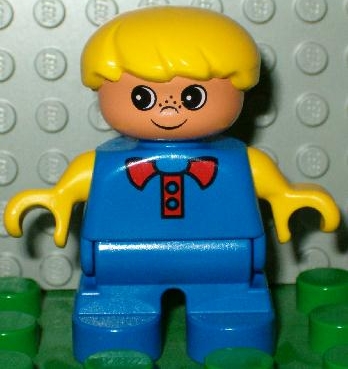 Duplo Figure, Child Type 2 Boy, Blue Legs, Blue Top, Yellow Arms, Yellow Hair