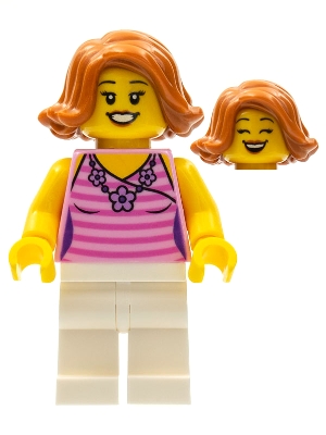 LEGOLAND Park Female with Dark Orange Hair, Bright Pink Striped Shirt, White Legs