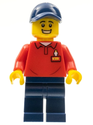 LEGOLAND Park Worker Male with Dark Blue Hat, Red Polo Shirt with &#39;LEGOLAND&#39; on Back and Dark Blue Legs