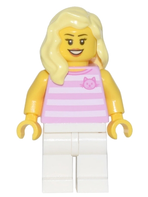 Skyline Express Woman - Bright Pink Striped Top with Cat Head, White Legs, Bright Light Yellow Hair