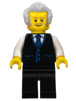 Receptionist, Male, Black Vest with Blue Striped Tie, Black Legs, Light Bluish Gray Hair