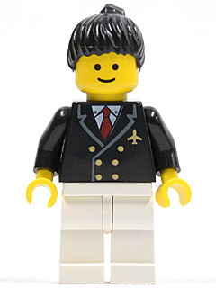 Airport - Pilot with Red Tie and 6 Buttons, White Legs, Black Ponytail Hair, Standard Grin