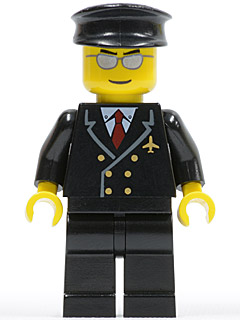 Airport - Pilot with Red Tie and 6 Buttons, Black Legs, Black Hat, Silver Glasses