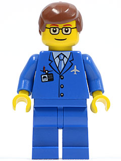 Airport - Blue 3 Button Jacket & Tie, Reddish Brown Male Hair, Glasses with Thin Eyebrow