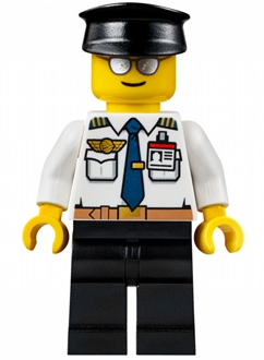 Airport - Pilot, White Shirt with Dark Blue Tie, Belt and ID Badge, Black Legs, Black Hat