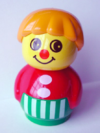 Primo Figure Boy with Green Base with White Stripes, Red Top, Medium Orange Hair