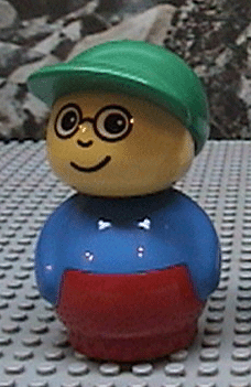 Primo Figure Boy With Red Base, Blue Top, Green Hat, Glasses