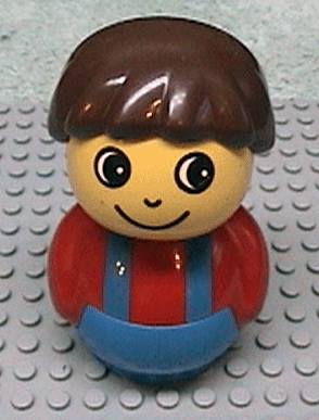 Primo Figure Boy with Blue Base, Red Top with Blue Suspenders, Brown Hair