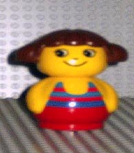 Primo Figure Girl with Red Base, Yellow Top with Red Swimsuit with Blue Stripes, Brown Hair