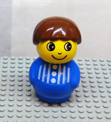 Primo Figure Boy with Blue Base, Blue Top with Stripes and Three Buttons, Brown Hair